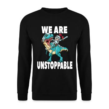 Brachiosaurus Dinosaurier Astronaut Dino Langhals - Unisex Pullover - Schwarz - Vorne - Alina (178cm) & Michal (187cm)