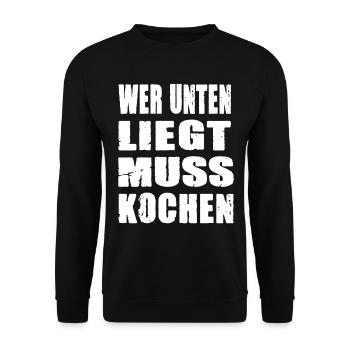 Wer unten liegt muss kochen - Unisex Pullover - Schwarz - Vorne - Alina (178cm) & Michal (187cm)