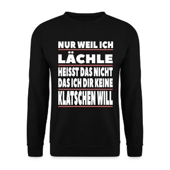 Nur weil ich lächle heisst das nicht - Unisex Pullover - Schwarz - Vorne - Alina (178cm) & Michal (187cm)