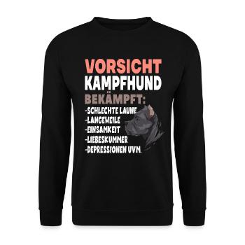 Vorsicht Kampfhund Lustiger Hundespruch - Unisex Pullover - Schwarz - Vorne - Alina (178cm) & Michal (187cm)