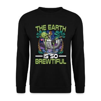 Lustiger Betrunkener Außerirdische mit einem Bier - Unisex Pullover - Schwarz - Vorne - Alina (178cm) & Michal (187cm)