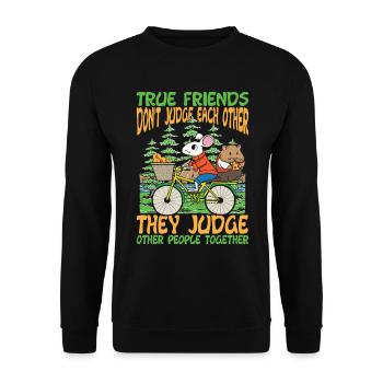 Freunde Freundschaft Lästern Zusammenhalt - Unisex Pullover - Schwarz - Vorne - Alina (178cm) & Michal (187cm)