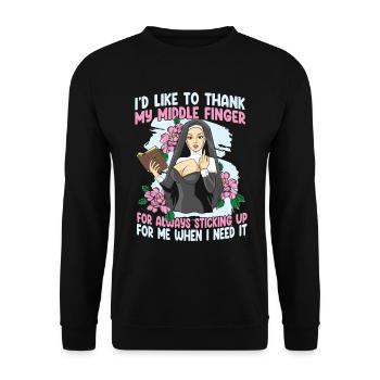 I'd Like To Thank My Middle Finger For Always - Unisex Pullover - Schwarz - Vorne - Alina (178cm) & Michal (187cm)