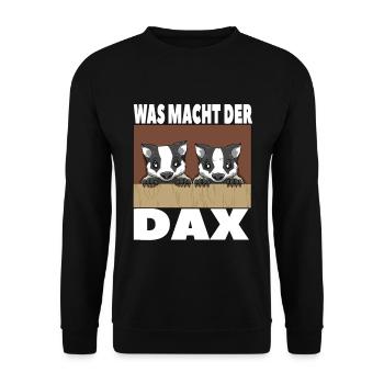 Was macht der Dachs Börse Aktien - Unisex Pullover - Schwarz - Vorne - Alina (178cm) & Michal (187cm)