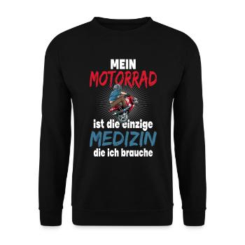 MEIN MOTORRAD IST DIE EINZIGE MEDIZIN DIE ICH - Unisex Pullover - Schwarz - Vorne - Alina (178cm) & Michal (187cm)