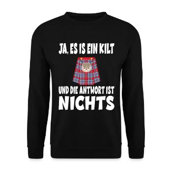 Ja ES IST EIN KILT UND DIE ANTWORT IST NICHTS - Unisex Pullover - Schwarz - Vorne - Alina (178cm) & Michal (187cm)