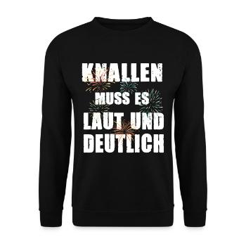 KNALLEN MUSS ES Feuerwerk für einen - Unisex Pullover - Schwarz - Vorne - Alina (178cm) & Michal (187cm)