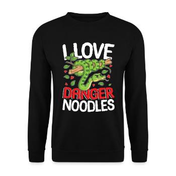 I Love Danger Noodles - Unisex Pullover - Schwarz - Vorne - Alina (178cm) & Michal (187cm)