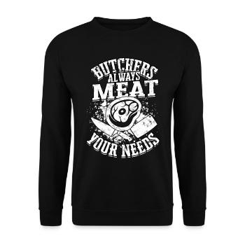Metzgerfleisch Sie brauchen Fleischschneider Chef - Unisex Pullover - Schwarz - Vorne - Alina (178cm) & Michal (187cm)