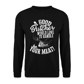 Un bon boucher -cuteur de viande-couteau de cuisson - Sweat-shirt Unisexe - noir - Devant - Alina (178cm) & Michal (187cm)
