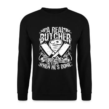 Ein echter Metzger -Fleischschneider -Koch Messer - Unisex Pullover - Schwarz - Vorne - Alina (178cm) & Michal (187cm)