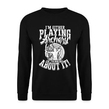Bogenschießen Pfeil Hunter Bögen Jagd Bogenschütze - Unisex Pullover - Schwarz - Vorne - Alina (178cm) & Michal (187cm)