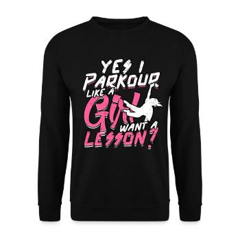 Parkour Girl Freerunning Runner Back Flip Jumping - Unisex Sweatshirt - black - Front - Alina (178cm) & Michal (187cm)