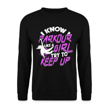 Parkour Girl Freerunning Runner Back Flip Jumping - Unisex Sweatshirt - black - Front - Alina (178cm) & Michal (187cm)