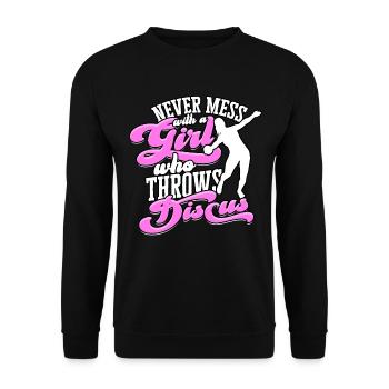 Diskutieren Sie Wurf Girl Track and Field Shot - Unisex Pullover - Schwarz - Vorne - Alina (178cm) & Michal (187cm)