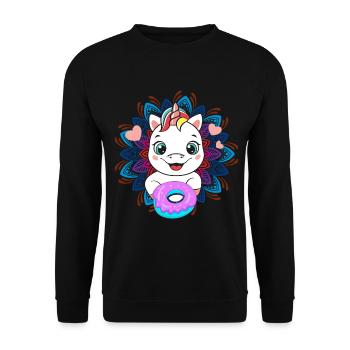 Bébé licorne gourmand de donuts - Sweat-shirt Unisexe - noir - Devant - Alina (178cm) & Michal (187cm)