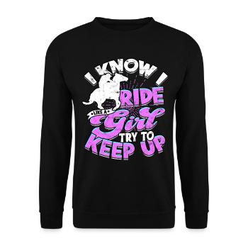 pferderennen pferd reiten pferde reiter geschenk g - Unisex Pullover - Schwarz - Vorne - Alina (178cm) & Michal (187cm)