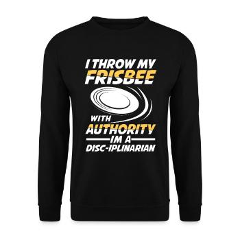 I Throw my Frisbee With Authority Disc-Iplinarian - Unisex Pullover - Schwarz - Vorne - Alina (178cm) & Michal (187cm)