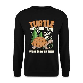 TURTLE RUNNING TEAM WE'RE SLOW AS SHELL - Unisex Pullover - Schwarz - Vorne - Alina (178cm) & Michal (187cm)