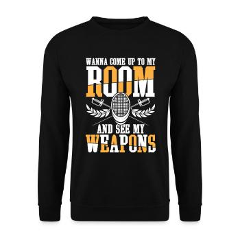 Wanna Come Up To My Room Fencing - Unisex Pullover - Schwarz - Vorne - Alina (178cm) & Michal (187cm)