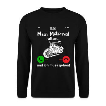 Motorrad ruft an... und ich muss gehen! - Unisex Pullover - Schwarz - Vorne - Alina (178cm) & Michal (187cm)