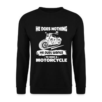 Il ne fait rien, il veut juste conduire une moto - Sweat-shirt Unisexe - noir - Devant - Alina (178cm) & Michal (187cm)