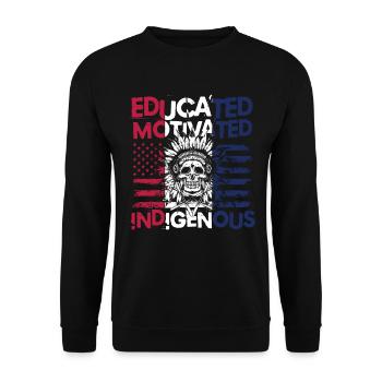 Educated Motivated Indigenous für Ureinwohner - Unisex Pullover - Schwarz - Vorne - Alina (178cm) & Michal (187cm)