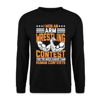 I Won An Arm Wrestling Contest für Armdrücker - Unisex Pullover - Schwarz - Vorne - Alina (178cm) & Michal (187cm)