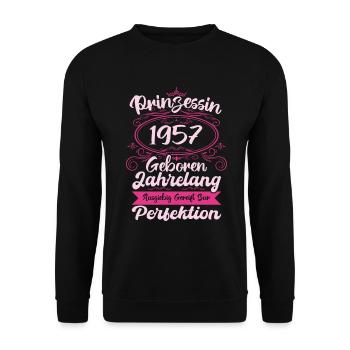 Prinzessin seit 1957 Geburtstag 1957 - Unisex Pullover - Schwarz - Vorne - Alina (178cm) & Michal (187cm)