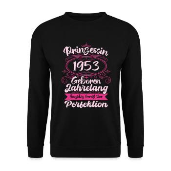 Prinzessin seit 1953 Geburtstag 1953 - Unisex Pullover - Schwarz - Vorne - Alina (178cm) & Michal (187cm)