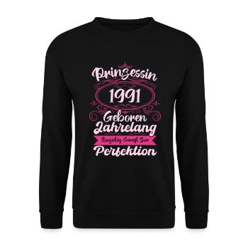 Prinzessin seit 1991 Geburtstag 1991 - Unisex Pullover - Schwarz - Vorne - Alina (178cm) & Michal (187cm)