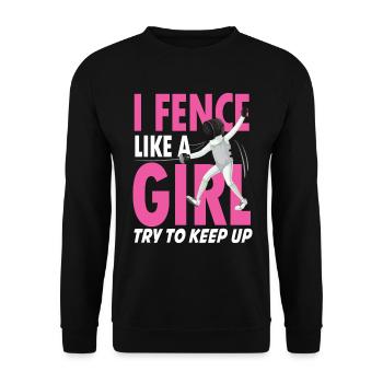 I Fence Try To Keep Up für einen Fechterin - Unisex Pullover - Schwarz - Vorne - Alina (178cm) & Michal (187cm)