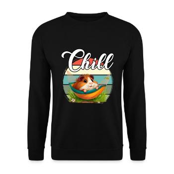 Meerschweinchen Chill Entspannen Chillen Relaxen - Unisex Pullover - Schwarz - Vorne - Alina (178cm) & Michal (187cm)