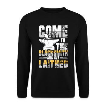 Come To The Blacksmith And Get Laithed - Unisex Pullover - Schwarz - Vorne - Alina (178cm) & Michal (187cm)