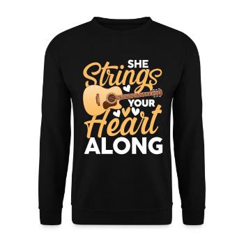 She Strings Your Heart Along - Unisex Pullover - Schwarz - Vorne - Alina (178cm) & Michal (187cm)
