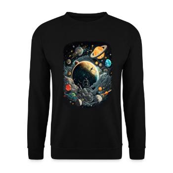 Space Weltraum Astronaut für Erwachsene - Unisex Pullover - Schwarz - Vorne - Alina (178cm) & Michal (187cm)