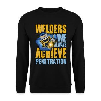 Welders We Always Achieve Penetration für einen - Unisex Pullover - Schwarz - Vorne - Alina (178cm) & Michal (187cm)