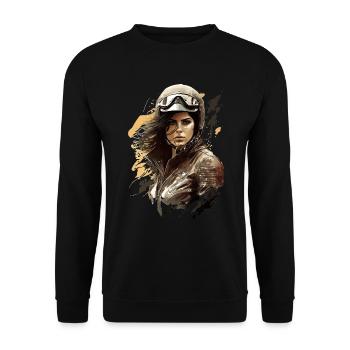 Motorradfahrerin Motorrad für eine - Unisex Pullover - Schwarz - Vorne - Alina (178cm) & Michal (187cm)
