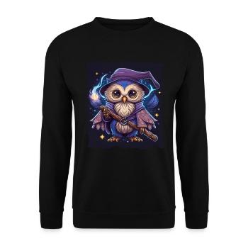 Niedliche Eule als Zauberer für einen Eulen Fans - Unisex Pullover - Schwarz - Vorne - Alina (178cm) & Michal (187cm)