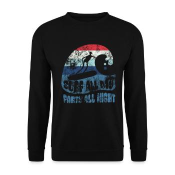 Surf all day - party all night - Surfer - Gift - Unisex Sweatshirt - black - Front - Alina (178cm) & Michal (187cm)