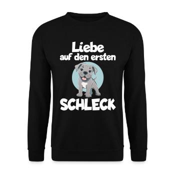 Hundeliebe Es war Liebe auf den ersten Schleck - Unisex Pullover - Schwarz - Vorne - Alina (178cm) & Michal (187cm)