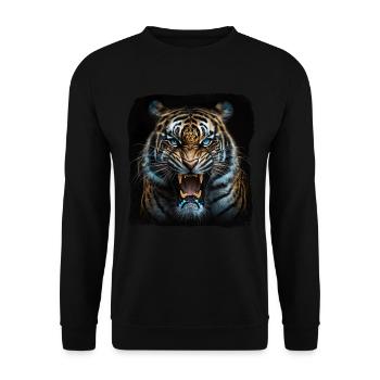 Fauchender Tiger Großkatze - Unisex Pullover - Schwarz - Vorne - Alina (178cm) & Michal (187cm)