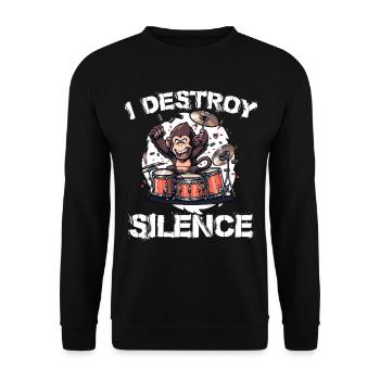 I Destroy Silence Affe Schlagzeug Trommeln - Unisex Pullover - Schwarz - Vorne - Alina (178cm) & Michal (187cm)
