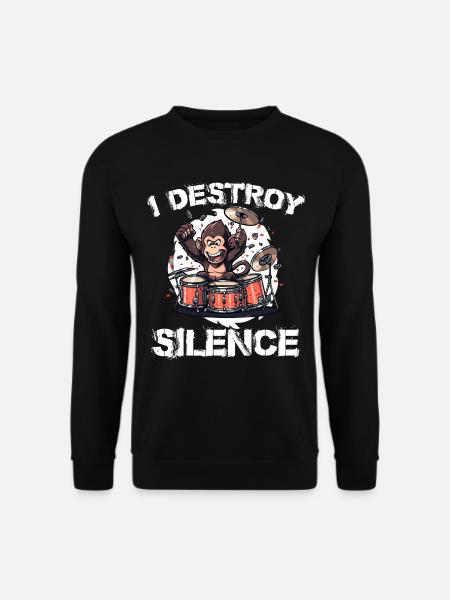 I Destroy Silence Affe Schlagzeug Trommeln - Unisex Pullover - Schwarz