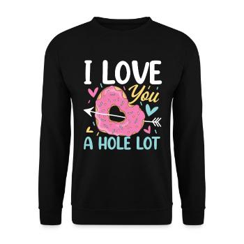 I Love You A Hole Lot für einen Donut-Liebhaber - Unisex Pullover - Schwarz - Vorne - Alina (178cm) & Michal (187cm)