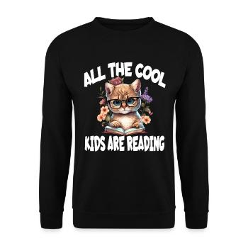 All The Cool Kids Are Reading Katze Kätzchen - Unisex Pullover - Schwarz - Vorne - Alina (178cm) & Michal (187cm)