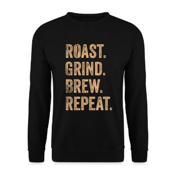 Roast Grind Brew Repeat Barista - Unisex Sweatshirt - black - Front - Alina (178cm) & Michal (187cm)