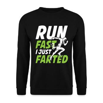Run Fast I Just Farted für einen Jogger und - Unisex Pullover - Schwarz - Vorne - Alina (178cm) & Michal (187cm)