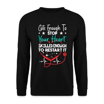 Cute Enough To Stop Your Heart Design Nurse - Unisex Sweatshirt - black - Front - Alina (178cm) & Michal (187cm)