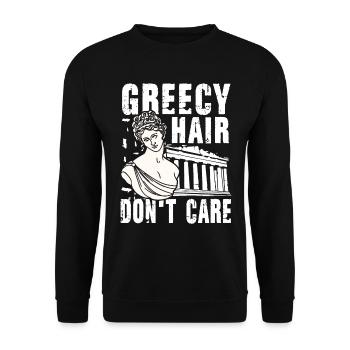 Greecy Hair Don't Care - Unisex Pullover - Schwarz - Vorne - Alina (178cm) & Michal (187cm)